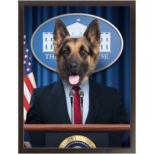 Load image into Gallery viewer, Pawsential - Dog As President Custom Pet Portrait Framed Satin Paper Print