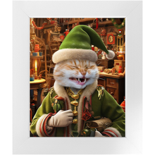 Load image into Gallery viewer, SANTA'S LITTLE HELPER - Christmas Elf Inspired Custom Pet Portrait Framed Satin Paper Print