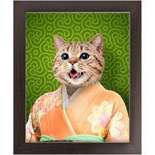 Load image into Gallery viewer, Orenjisan - Japanese Geisha & Kimono Inspired Custom Pet Portrait Framed Satin Paper Print