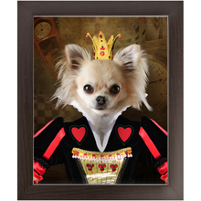 Load image into Gallery viewer, Teeny Queenie - The Queen of Hearts & Alice in Wonderland Inspired Custom Pet Portrait Framed Satin Paper Print