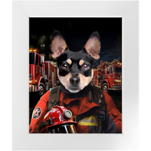 Load image into Gallery viewer, ON FIRE - Firefighter Inspired Custom Pet Portrait Framed Satin Paper Print