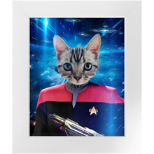 Load image into Gallery viewer, CAPTAIN RUNAWAY IN SPACE  - Star Trek Inspired Custom Pet Portrait Framed Satin Paper Print