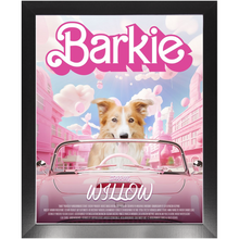 Load image into Gallery viewer, Barkie Movie Poster - Barbie Inspired Custom Pet Portrait Framed Satin Paper Print