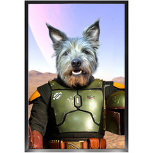 Load image into Gallery viewer, Bob & Fetch- Boba Fett & Star Wars Inspired Custom Pet Portrait Framed Satin Paper Print
