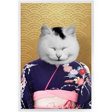 Load image into Gallery viewer, Murasaki No Sanbun - Japanese Geisha & Kimono Inspired Custom Pet Portrait Framed Satin Paper Print