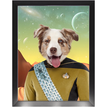 Load image into Gallery viewer, LIEUTENANT WOOF - Star Trek Inspired Custom Pet Portrait Framed Satin Paper Print