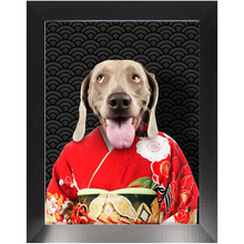 Load image into Gallery viewer, Aka Bara - Japanese Geisha & Kimono Inspired Custom Pet Portrait Framed Satin Paper Print