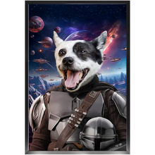 Load image into Gallery viewer, WANDERLORIAN IN SPACE - Mandalorian & Star Wars Inspired Custom Pet Portrait Framed Satin Paper Print