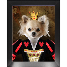 Load image into Gallery viewer, Teeny Queenie - The Queen of Hearts & Alice in Wonderland Inspired Custom Pet Portrait Framed Satin Paper Print