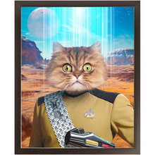 Load image into Gallery viewer, LIEUTENANT WOOF - BEAMING DOWN - Star Trek Inspired Custom Pet Portrait Framed Satin Paper Print