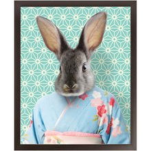 Load image into Gallery viewer, Aozora - Japanese Geisha & Kimono Inspired Custom Pet Portrait Framed Satin Paper Print