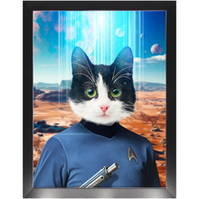 Load image into Gallery viewer, MISTER SPOOK - BEAMING DOWN - Star Trek Inspired Custom Pet Portrait Framed Satin Paper Print