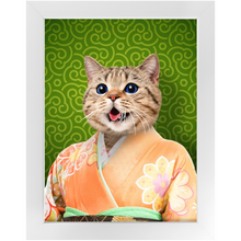 Load image into Gallery viewer, Orenjisan - Japanese Geisha & Kimono Inspired Custom Pet Portrait Framed Satin Paper Print
