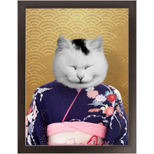 Load image into Gallery viewer, Murasaki No Sanbun - Japanese Geisha & Kimono Inspired Custom Pet Portrait Framed Satin Paper Print