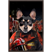 Load image into Gallery viewer, ON FIRE - Firefighter Inspired Custom Pet Portrait Framed Satin Paper Print