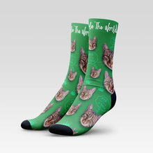 Load image into Gallery viewer, "Cats Rule The World" Custom Cat Socks With Your Kitty's Face