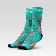 Load image into Gallery viewer, "Cats Rule The World" Custom Cat Socks With Your Kitty's Face