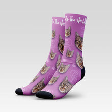 Load image into Gallery viewer, "Cats Rule The World" Custom Cat Socks With Your Kitty's Face