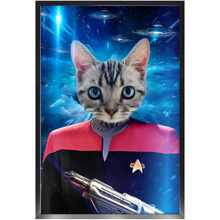 Load image into Gallery viewer, CAPTAIN RUNAWAY IN SPACE  - Star Trek Inspired Custom Pet Portrait Framed Satin Paper Print