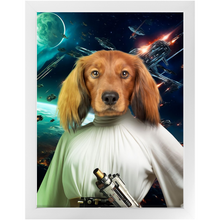 Load image into Gallery viewer, PRINCESS LAYABOUT IN SPACE - Princess Leia & Star Wars Inspired Custom Pet Portrait Framed Satin Paper Print