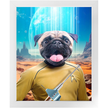 Load image into Gallery viewer, CAPTAIN QUIRK - BEAMING DOWN - Star Trek Inspired Custom Pet Portrait Framed Satin Paper Print