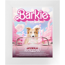 Load image into Gallery viewer, Barkie Movie Poster - Barbie Inspired Custom Pet Portrait Framed Satin Paper Print