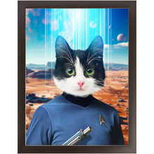 Load image into Gallery viewer, MISTER SPOOK - BEAMING DOWN - Star Trek Inspired Custom Pet Portrait Framed Satin Paper Print
