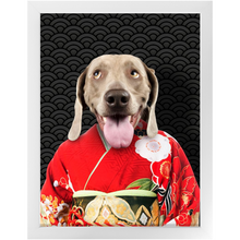 Load image into Gallery viewer, Aka Bara - Japanese Geisha & Kimono Inspired Custom Pet Portrait Framed Satin Paper Print