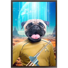 Load image into Gallery viewer, CAPTAIN QUIRK - BEAMING DOWN - Star Trek Inspired Custom Pet Portrait Framed Satin Paper Print