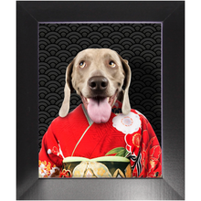 Load image into Gallery viewer, Aka Bara - Japanese Geisha & Kimono Inspired Custom Pet Portrait Framed Satin Paper Print