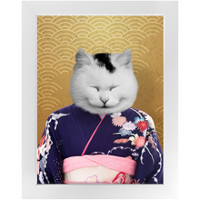 Load image into Gallery viewer, Murasaki No Sanbun - Japanese Geisha & Kimono Inspired Custom Pet Portrait Framed Satin Paper Print