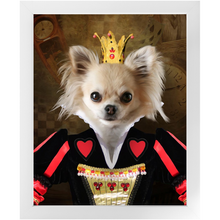 Load image into Gallery viewer, Teeny Queenie - The Queen of Hearts & Alice in Wonderland Inspired Custom Pet Portrait Framed Satin Paper Print