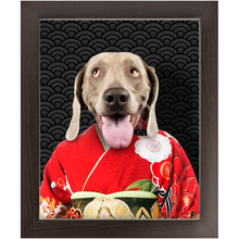 Load image into Gallery viewer, Aka Bara - Japanese Geisha & Kimono Inspired Custom Pet Portrait Framed Satin Paper Print