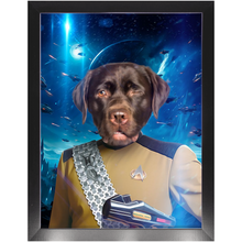 Load image into Gallery viewer, LIEUTENANT WOOF IN SPACE - Star Trek Inspired Custom Pet Portrait Framed Satin Paper Print