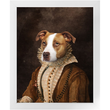 Load image into Gallery viewer, BARONESS OF BROWN - Renaissance Inspired Custom Pet Portrait Framed Satin Paper Print