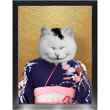 Load image into Gallery viewer, Murasaki No Sanbun - Japanese Geisha & Kimono Inspired Custom Pet Portrait Framed Satin Paper Print