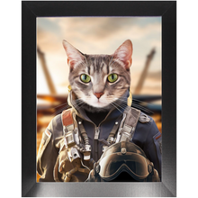 Load image into Gallery viewer, TOP FUN - Air Force Fighter Pilot Inspired Custom Pet Portrait Framed Satin Paper Print
