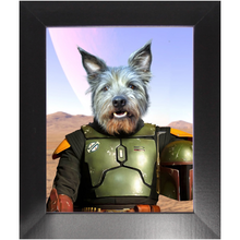 Load image into Gallery viewer, Bob & Fetch- Boba Fett & Star Wars Inspired Custom Pet Portrait Framed Satin Paper Print