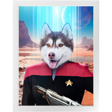 Load image into Gallery viewer, CAPTAIN RUNAWAY - BEAMING DOWN - Star Trek Inspired Custom Pet Portrait Framed Satin Paper Print