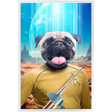 Load image into Gallery viewer, CAPTAIN QUIRK - BEAMING DOWN - Star Trek Inspired Custom Pet Portrait Framed Satin Paper Print