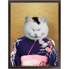 Load image into Gallery viewer, Murasaki No Sanbun - Japanese Geisha & Kimono Inspired Custom Pet Portrait Framed Satin Paper Print
