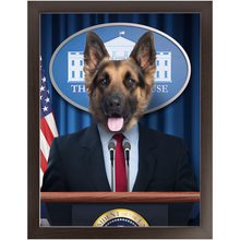 Load image into Gallery viewer, Pawsential - Dog As President Custom Pet Portrait Framed Satin Paper Print