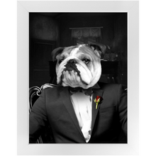Load image into Gallery viewer, The Dogfather - Godfather, Gangster & Mafia Inspired Custom Pet Portrait Framed Satin Paper Print