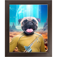 Load image into Gallery viewer, CAPTAIN QUIRK - BEAMING DOWN - Star Trek Inspired Custom Pet Portrait Framed Satin Paper Print