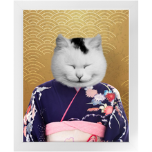 Load image into Gallery viewer, Murasaki No Sanbun - Japanese Geisha & Kimono Inspired Custom Pet Portrait Framed Satin Paper Print
