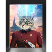 Load image into Gallery viewer, CAPTAIN DIGYARD - BEAMING DOWN - Star Trek Inspired Custom Pet Portrait Framed Satin Paper Print