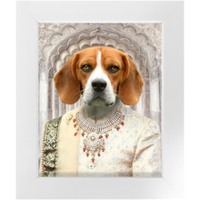 Load image into Gallery viewer, Raj Mahal - Royal Indian Prince Inspired Custom Pet Portrait Framed Satin Paper Print