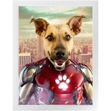 Load image into Gallery viewer, Iron Mutt - Iron Man Superhero Inspired Custom Pet Portrait Framed Satin Paper Print