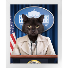 Load image into Gallery viewer, Axis Of Awesome - Cat as President Custom Pet Portrait Framed Satin Paper Print