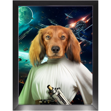 Load image into Gallery viewer, PRINCESS LAYABOUT IN SPACE - Princess Leia & Star Wars Inspired Custom Pet Portrait Framed Satin Paper Print